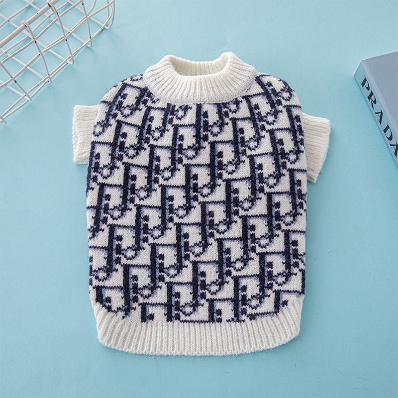 Knitwear Sweater Dog Clothes Navy Luxury Designer Style Round Collar - PIKAPIKA