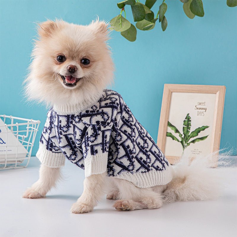 Knitwear Sweater Dog Clothes Navy Luxury Designer Style Round Collar - PIKAPIKA