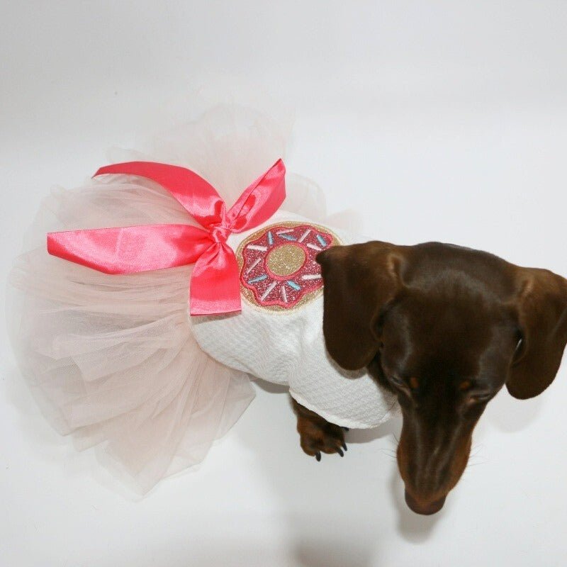 Layered Lace Dress Dachshund Dog Clothes Pink Bow - PIKAPIKA