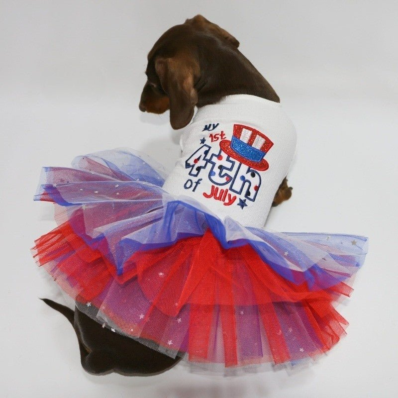 Layered Lace Dress Dachshund Dog July 4th Clothes Colorful - PIKAPIKA