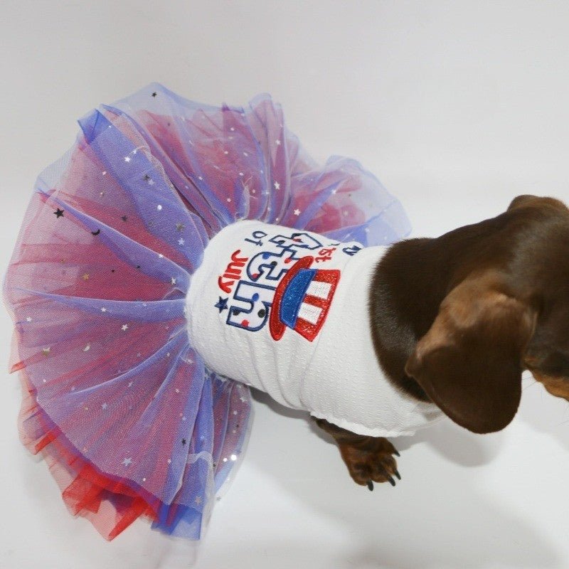 Layered Lace Dress Dachshund Dog July 4th Clothes Colorful - PIKAPIKA
