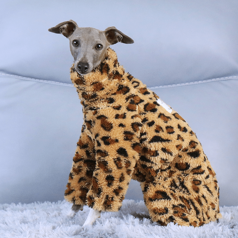 Leopard Print Fleece Onesies Italian Greyhound Whippet Dog Clothes - PIKAPIKA