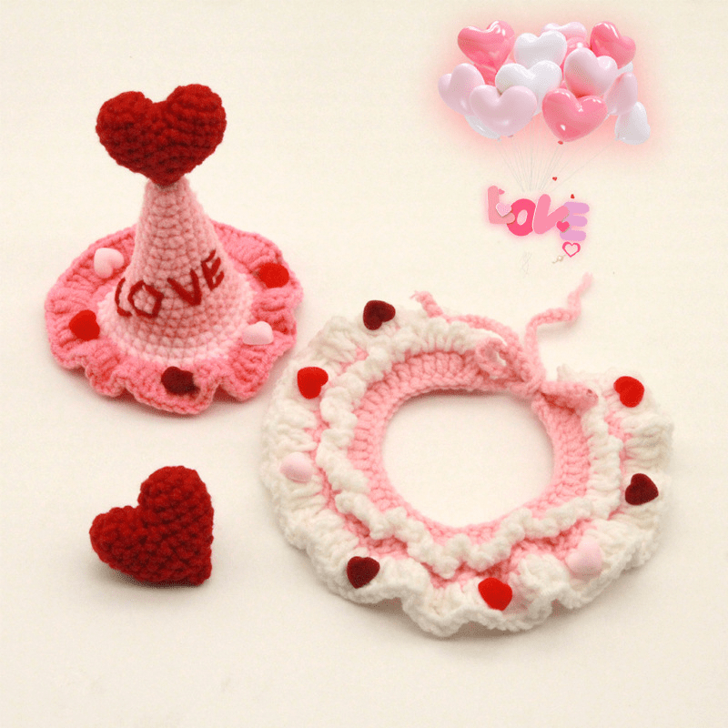 Love Heart Dog Bib Knit Cat Collar Valentine's Day Super Cute - PIKAPIKA