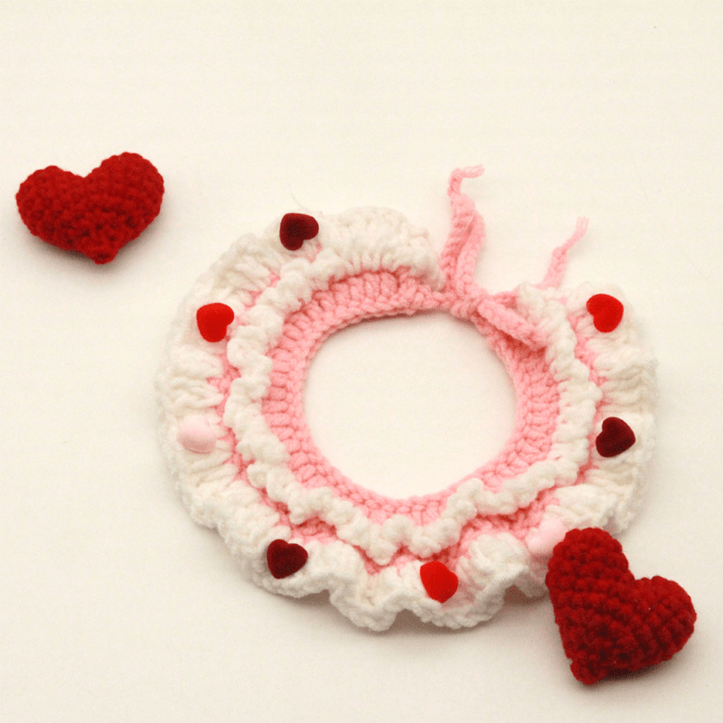 Love Heart Dog Bib Knit Cat Collar Valentine's Day Super Cute - PIKAPIKA
