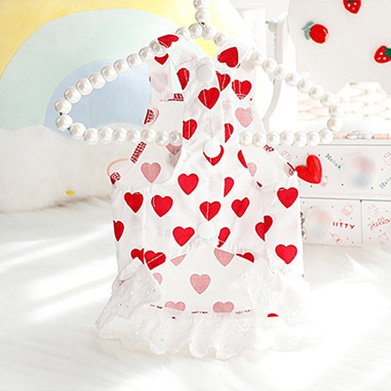 Love Heart Sleeveless Cotton Cat Dress Cat Clothes - PIKAPIKA
