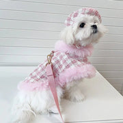 Luxury Design Tweed Faux Fur Cape Cloak Coat with Leashes Dog Clothes - PIKAPIKA