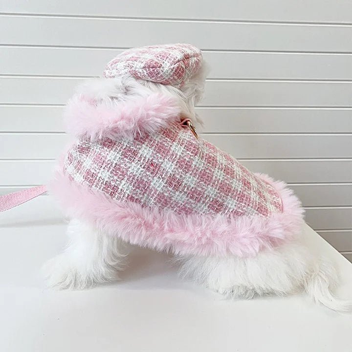 Luxury Design Tweed Faux Fur Cape Cloak Coat with Leashes Dog Clothes - PIKAPIKA