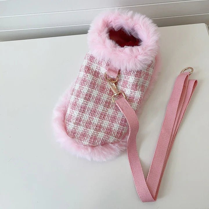 Luxury Design Tweed Faux Fur Cape Cloak Coat with Leashes Dog Clothes - PIKAPIKA