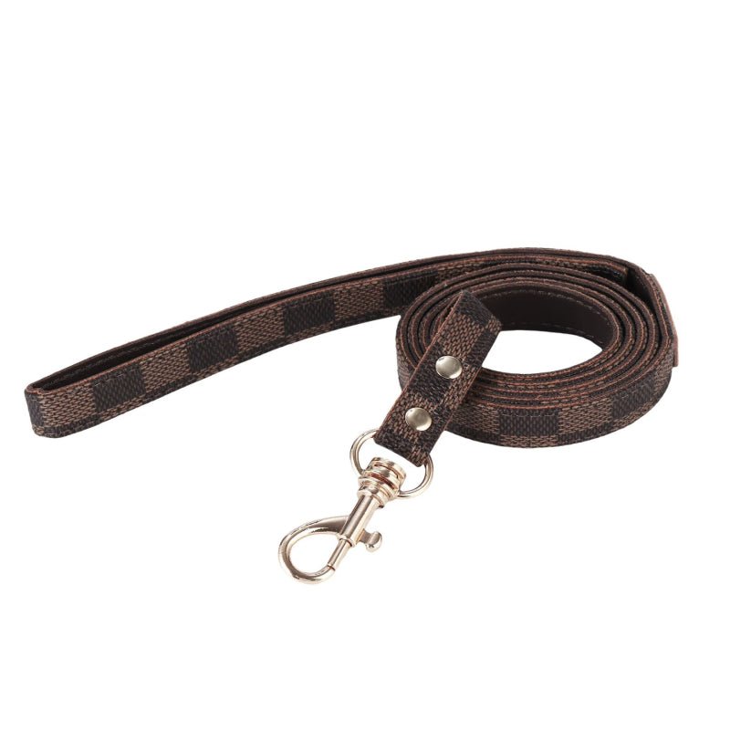 Monogram Dog Collar Leash Set PU Leather Adjustable - PIKAPIKA