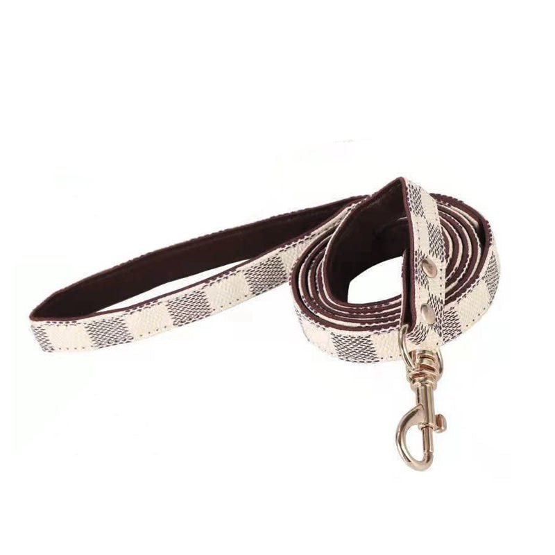 Monogram Dog Collar Leash Set PU Leather Adjustable - PIKAPIKA