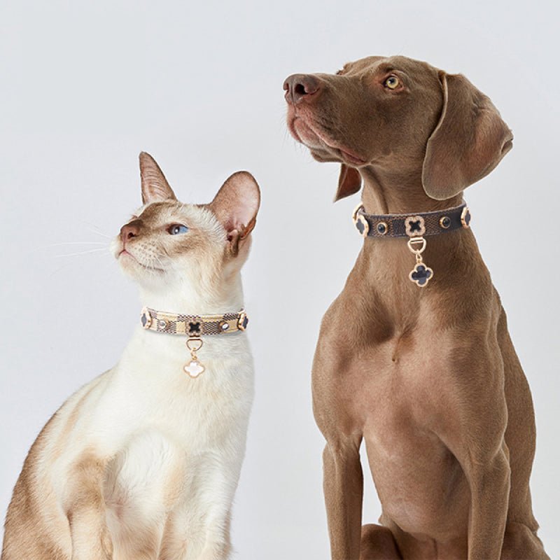 Monogram Dog Collar Leash Set PU Leather Adjustable - PIKAPIKA