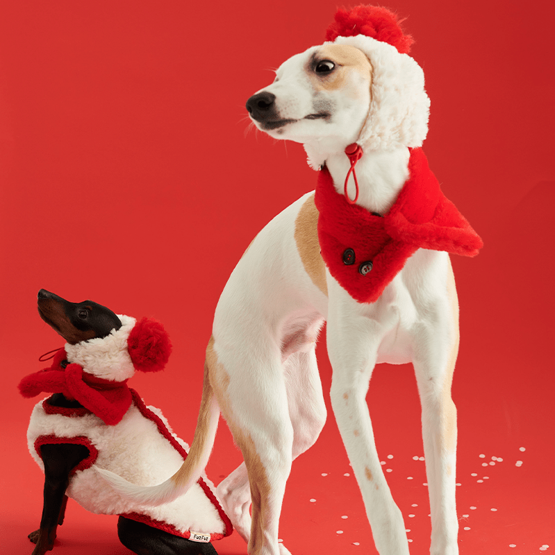 New Year Red Fleece Collar Scarf Hat - PIKAPIKA