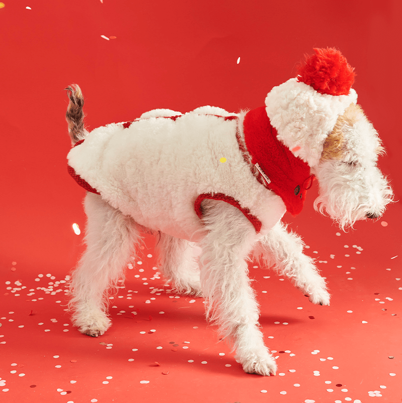 New Year Red Fleece Vest Jacket Dog Clothes - PIKAPIKA