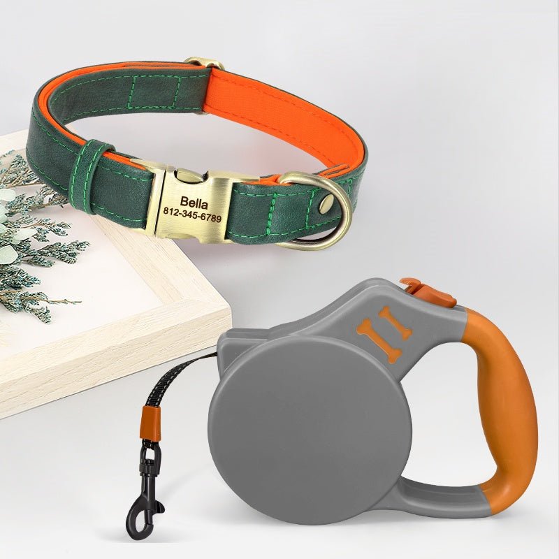 Personalized Leather Dog Collar Custom ID Tag Anti - Lost for Medium Big Dogs - PIKAPIKA