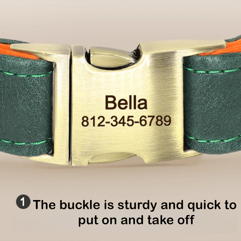 Personalized Leather Dog Collar Custom ID Tag Anti - Lost for Medium Big Dogs - PIKAPIKA