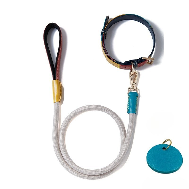 Personalized Pet Collar 4 ft Leash Set Anti - Lost Leather for Small Medium Dog - PIKAPIKA