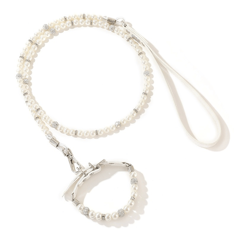 Pet Accessory Dog Collar Cat Pearl Necklace with Leashes - PIKAPIKA