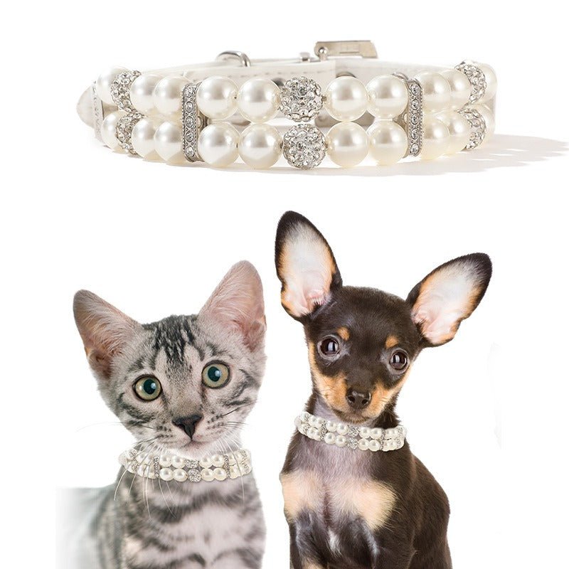 Pet Accessory Dog Collar Cat Pearl Necklace with Leashes - PIKAPIKA
