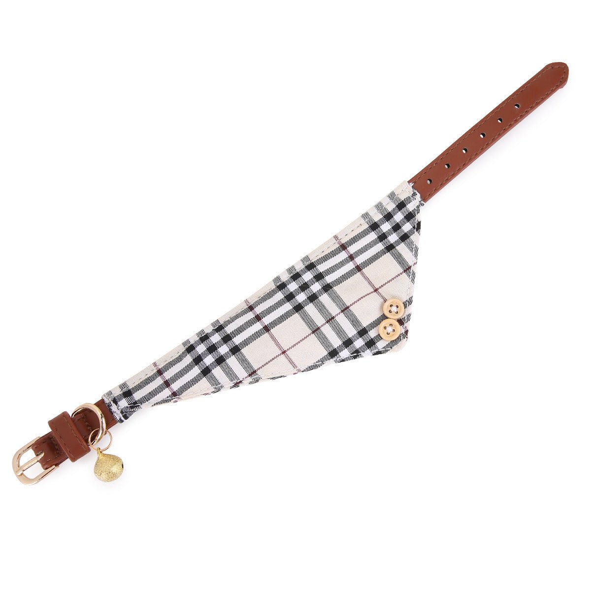 Pet Bandana Collar Leashes Set PU Leather Triangle Tartan Towels Adjustable - PIKAPIKA