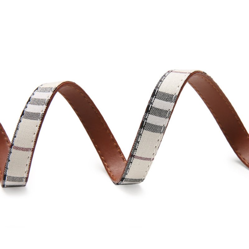 Pet Bandana Collar Leashes Set PU Leather Triangle Tartan Towels Adjustable - PIKAPIKA