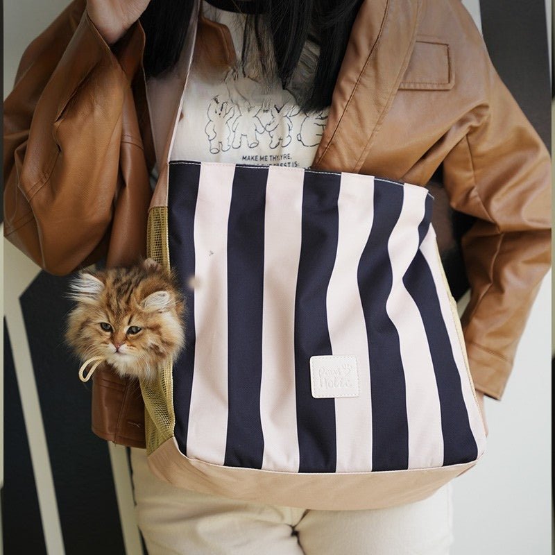Pet Carrier Breathable Cat Dog Stripes Handbag With Small Opening - PIKAPIKA