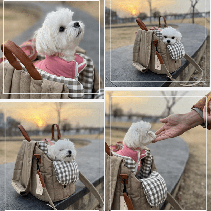Pet Carrier Cat Dog Checkered Outing Bag - PIKAPIKA