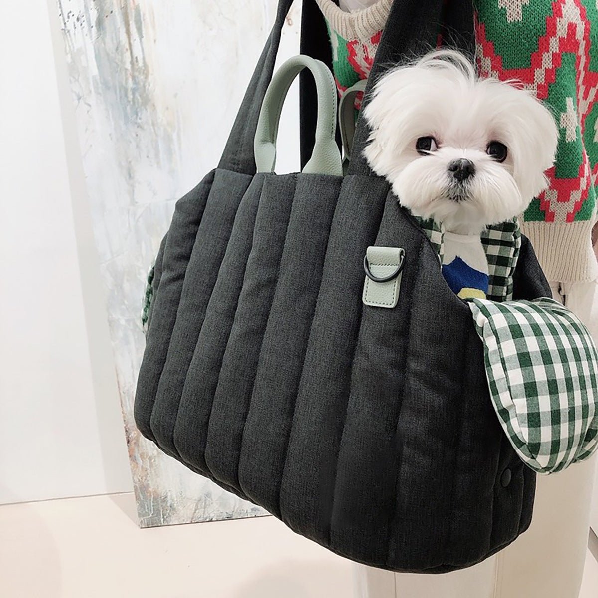 Pet Carrier Cat Dog Checkered Outing Bag - PIKAPIKA