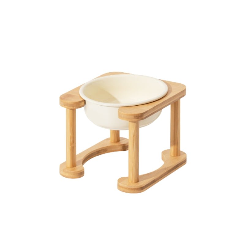 Pet Double Food Bowl Ceramic With Wood Holder - PIKAPIKA