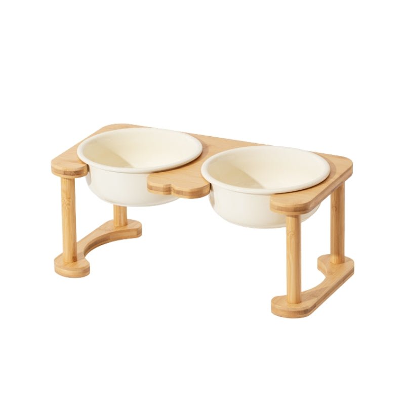 Pet Double Food Bowl Ceramic With Wood Holder - PIKAPIKA