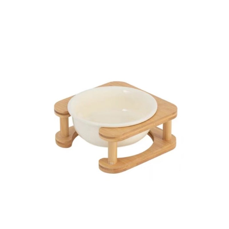 Pet Double Food Bowl Ceramic With Wood Holder - PIKAPIKA