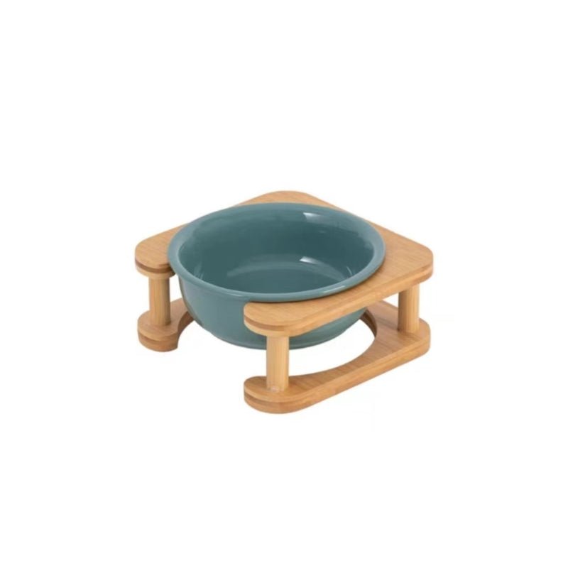 Pet Double Food Bowl Ceramic With Wood Holder - PIKAPIKA