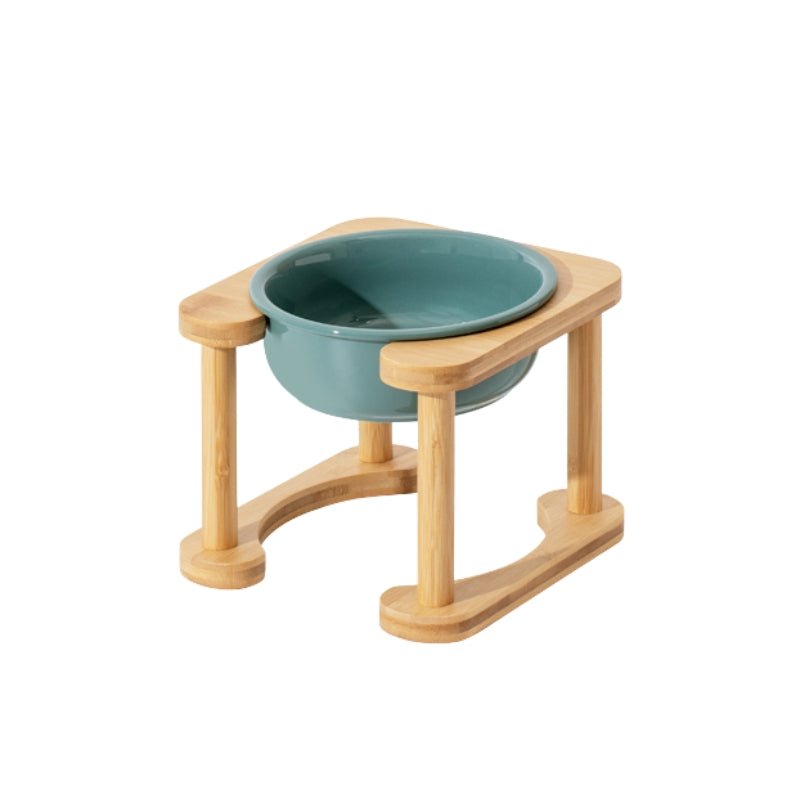 Pet Double Food Bowl Ceramic With Wood Holder - PIKAPIKA