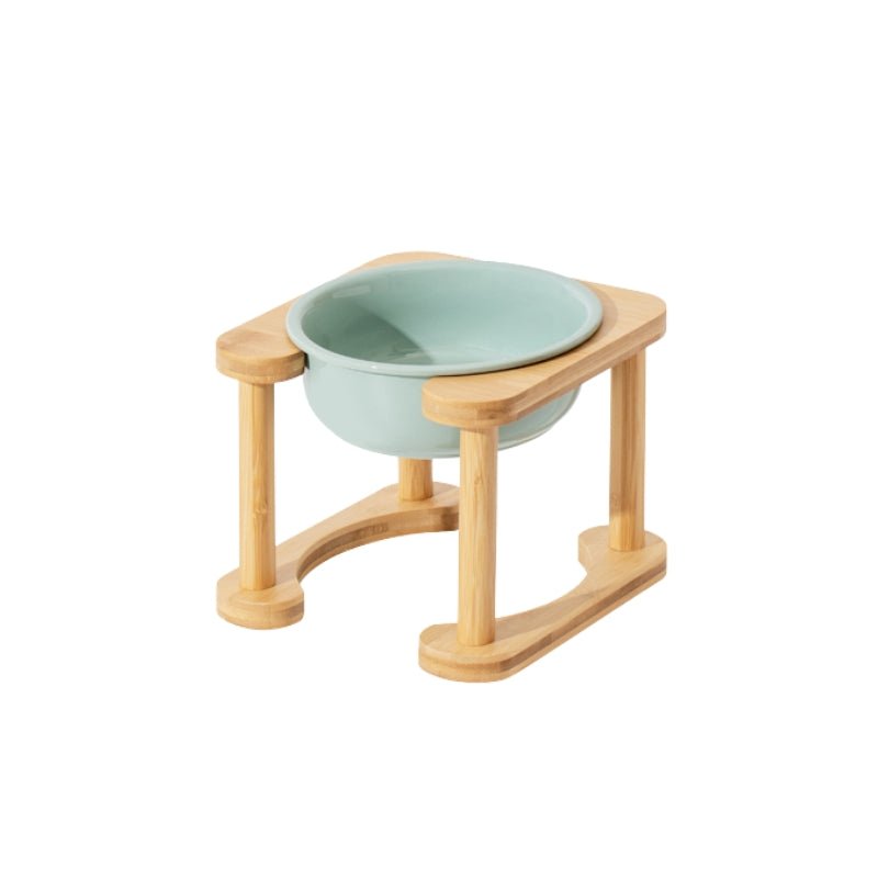 Pet Double Food Bowl Ceramic With Wood Holder - PIKAPIKA