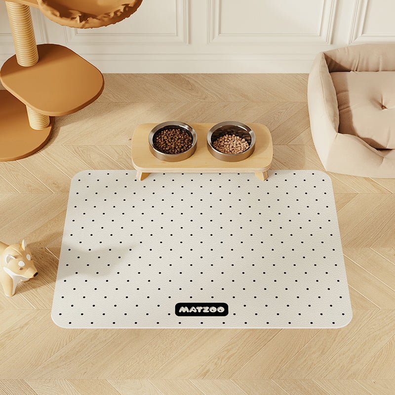 Pet Feeding Mat Leather Dog Food Mat Waterproof Polka Dots - PIKAPIKA