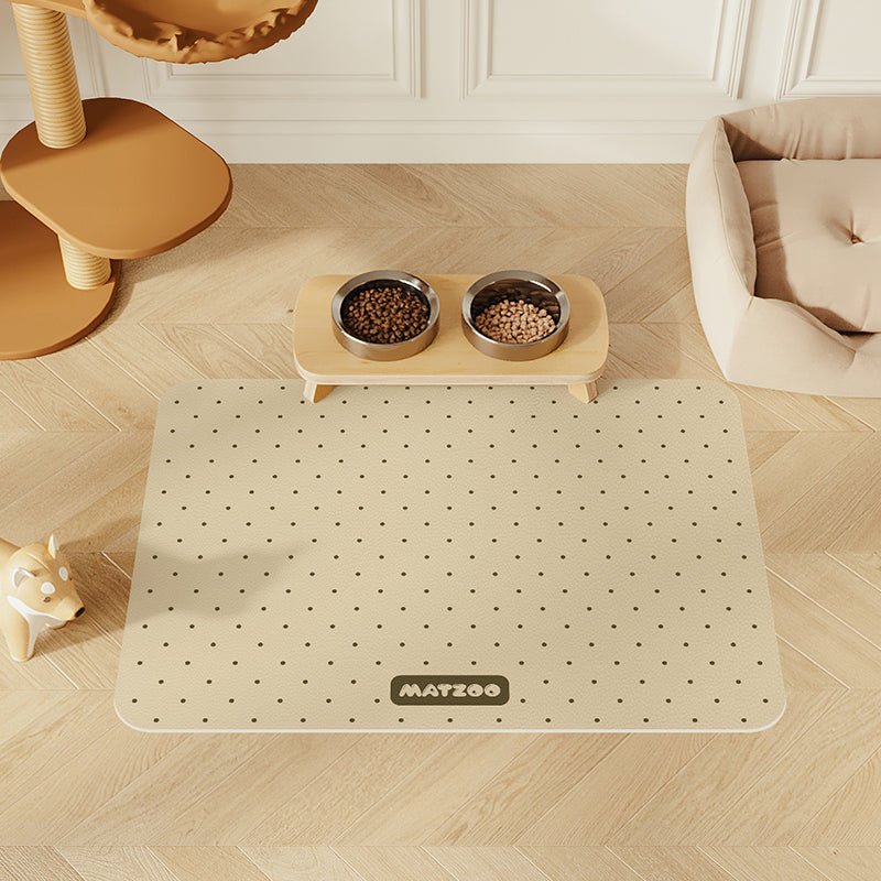 Pet Feeding Mat Leather Dog Food Mat Waterproof Polka Dots - PIKAPIKA