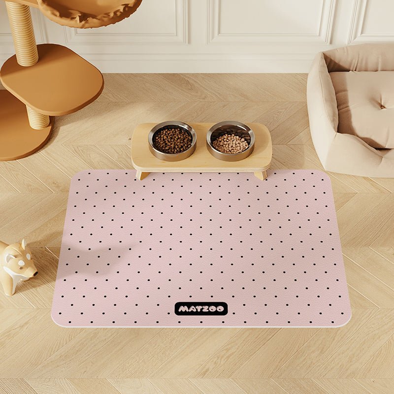 Pet Feeding Mat Leather Dog Food Mat Waterproof Polka Dots - PIKAPIKA