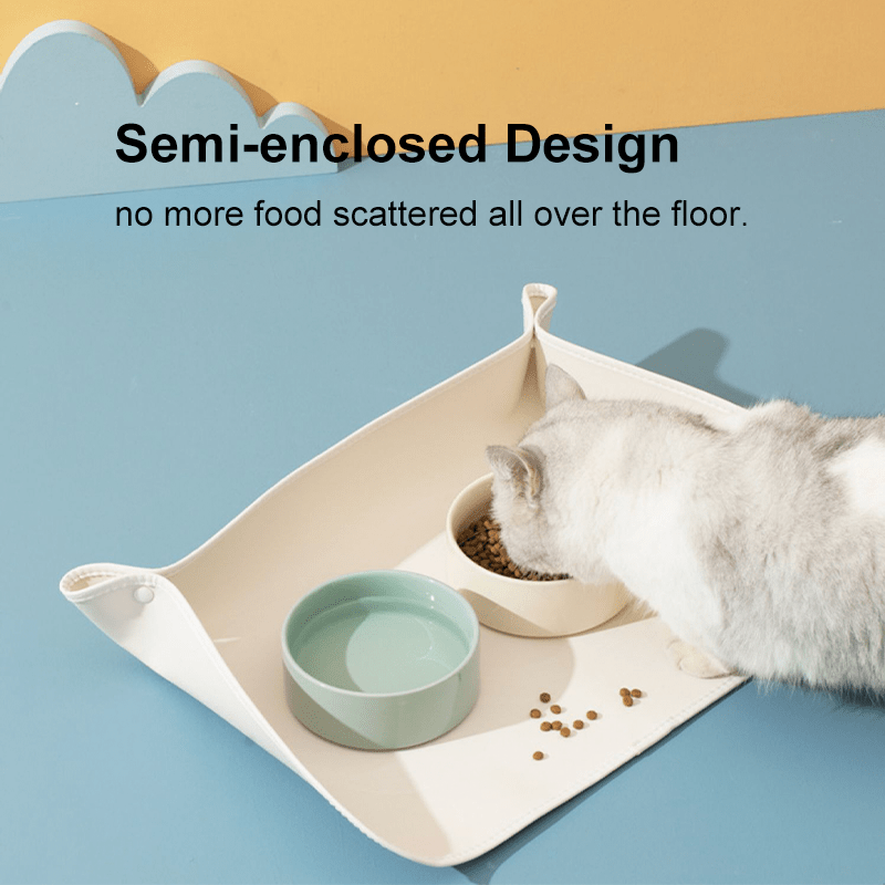 Pet Feeding Mat Waterproof PU Leather Semi - enclosure - PIKAPIKA