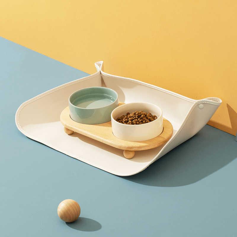 Pet Feeding Mat Waterproof PU Leather Semi - enclosure - PIKAPIKA