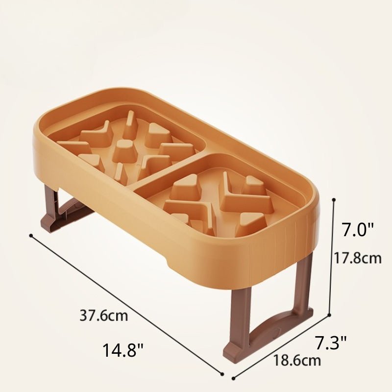 Pet Slow Feeder Double Food Bowl With Detachable Holder - PIKAPIKA