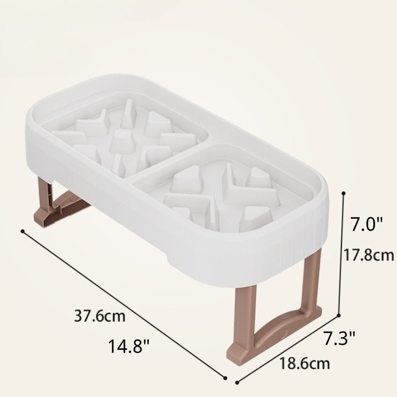 Pet Slow Feeder Double Food Bowl With Detachable Holder - PIKAPIKA