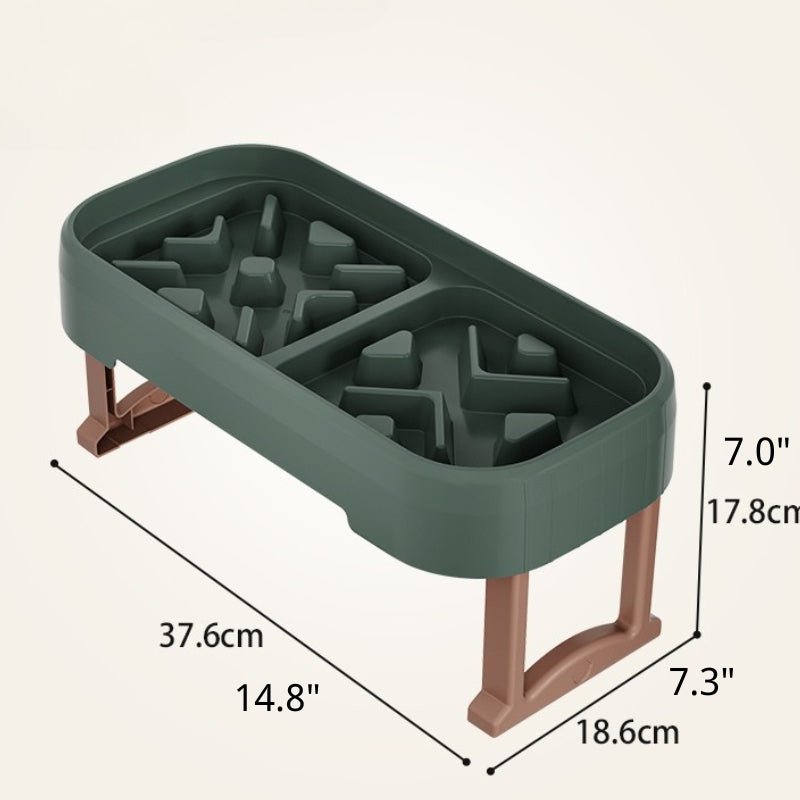 Pet Slow Feeder Double Food Bowl With Detachable Holder - PIKAPIKA