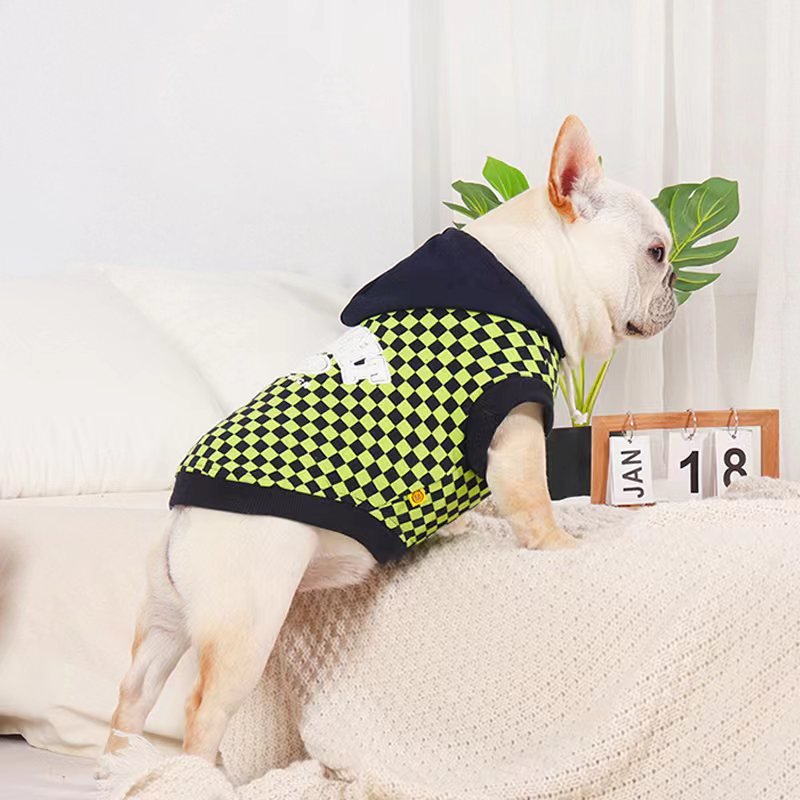 Plaid Hoodie Bulldog Dog Clothes - PIKAPIKA