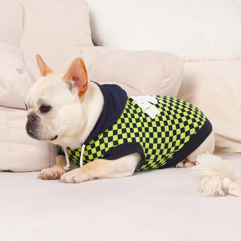 Plaid Hoodie Bulldog Dog Clothes - PIKAPIKA