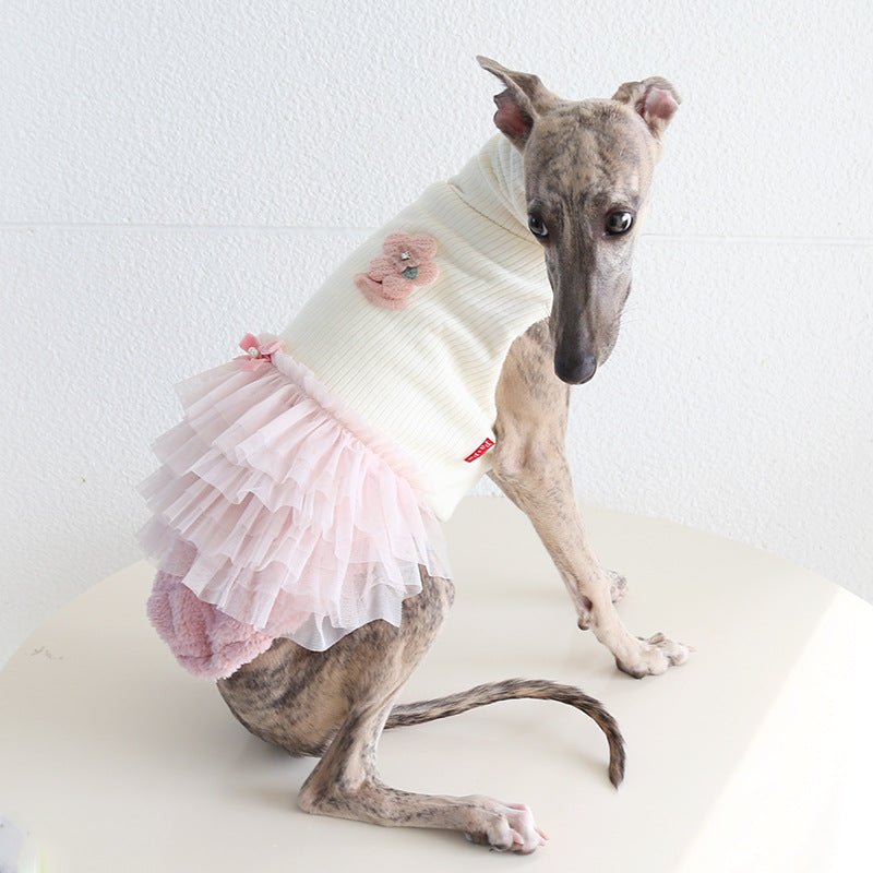 Pleated Mesh Dress Turtleneck Italian Greyhound Whippet Dog Clothes - PIKAPIKA
