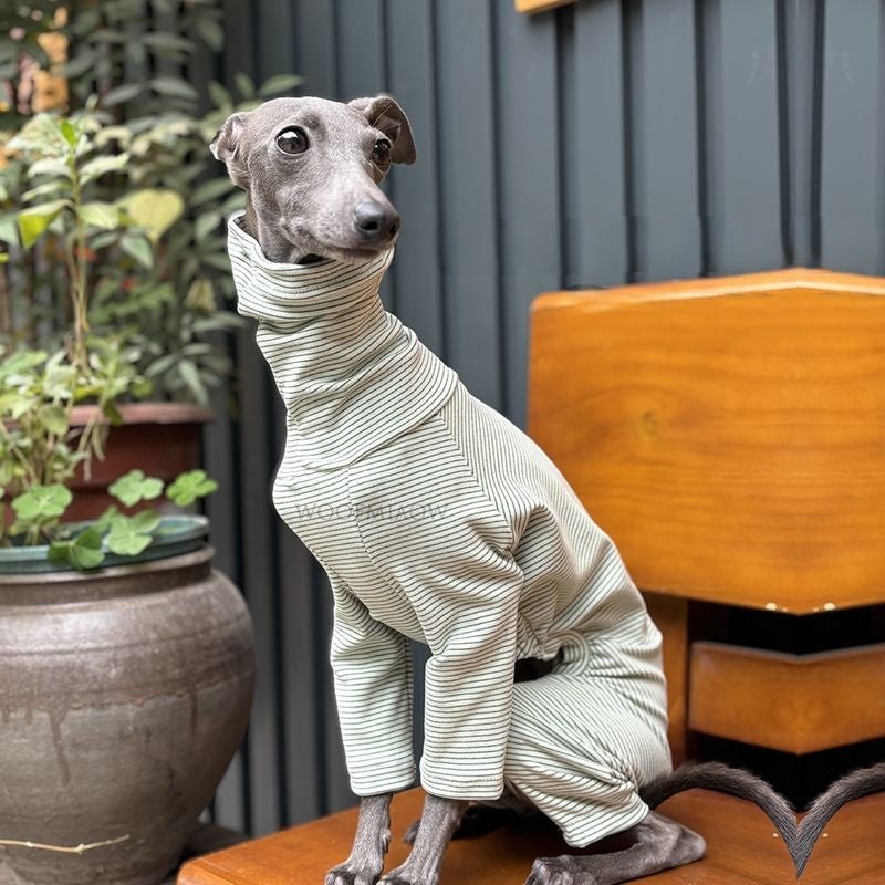 Soft Cotton Dog Onesies Stripe Shirt 4 Legged Clothing Full Body Coverage - PIKAPIKA