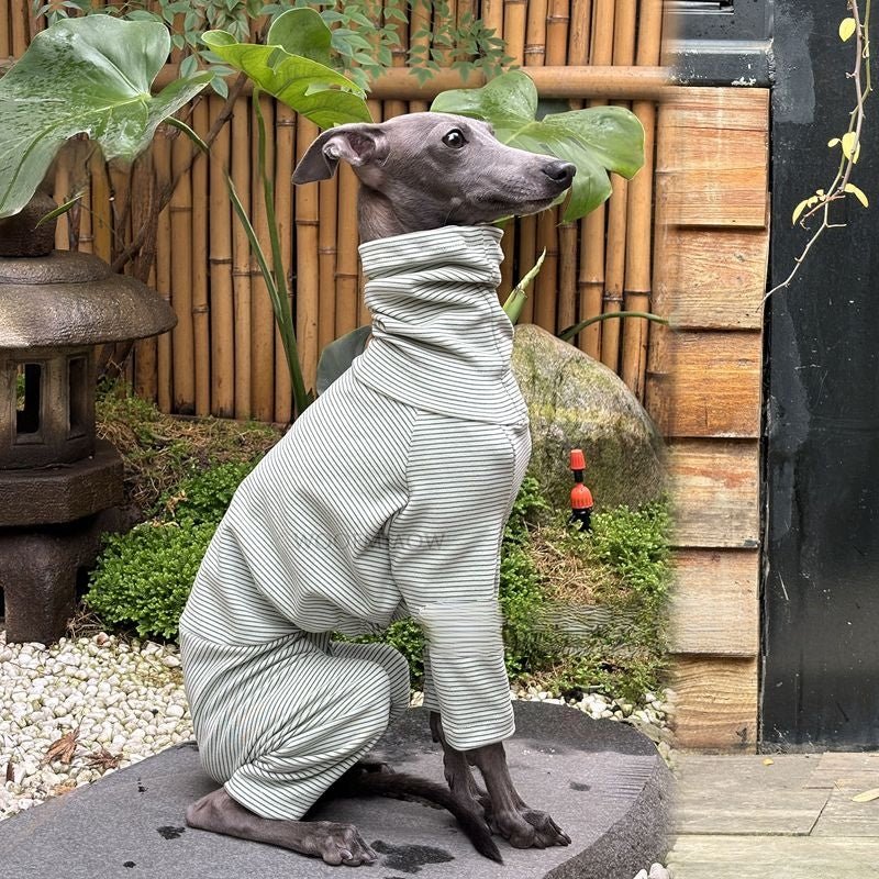 Soft Cotton Dog Onesies Stripe Shirt 4 Legged Clothing Full Body Coverage - PIKAPIKA