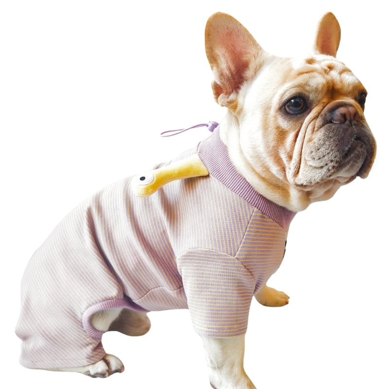 Soft Cotton Onesies Dog Stripes Adjustable Clothes Bulldog Purple - PIKAPIKA