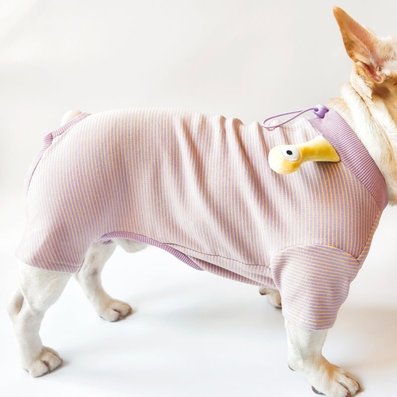 Soft Cotton Onesies Dog Stripes Adjustable Clothes Bulldog Purple - PIKAPIKA