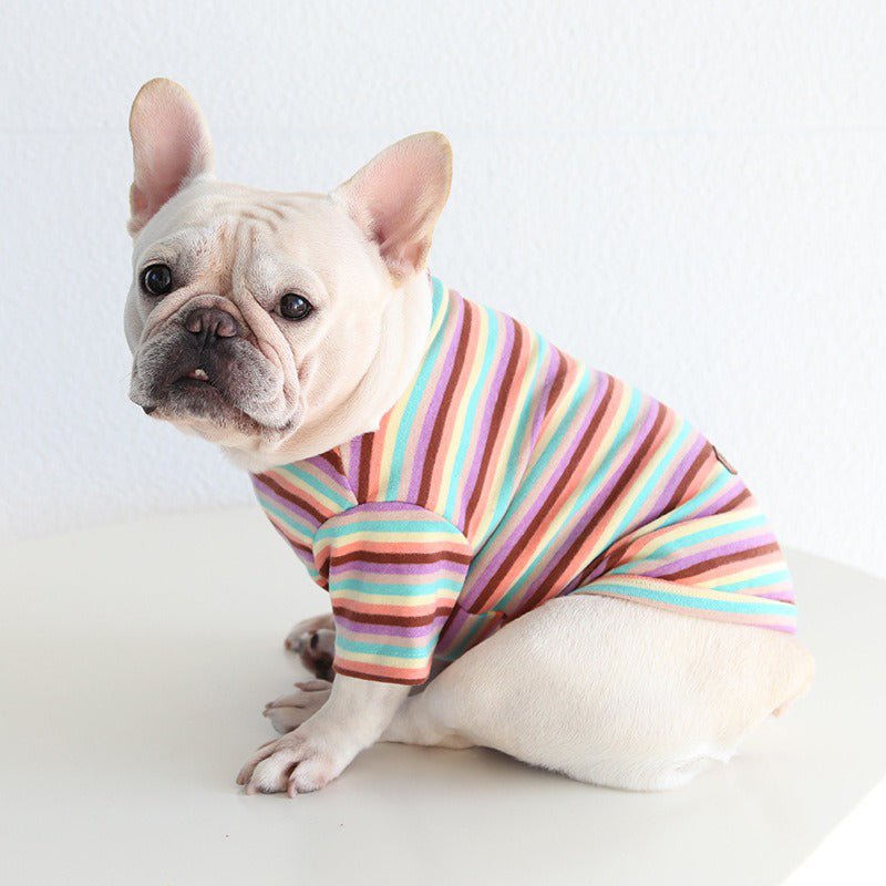 Soft Cotton Stripe Dog T-shirt Bulldog Clothes - PIKAPIKA