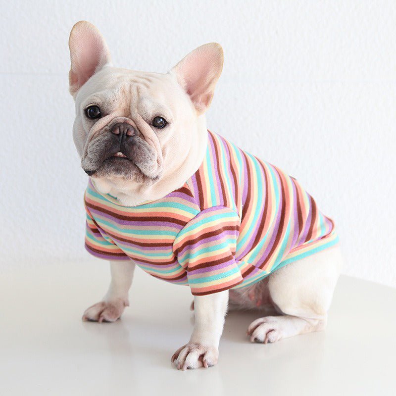 Soft Cotton Stripe Dog T-shirt Bulldog Clothes - PIKAPIKA
